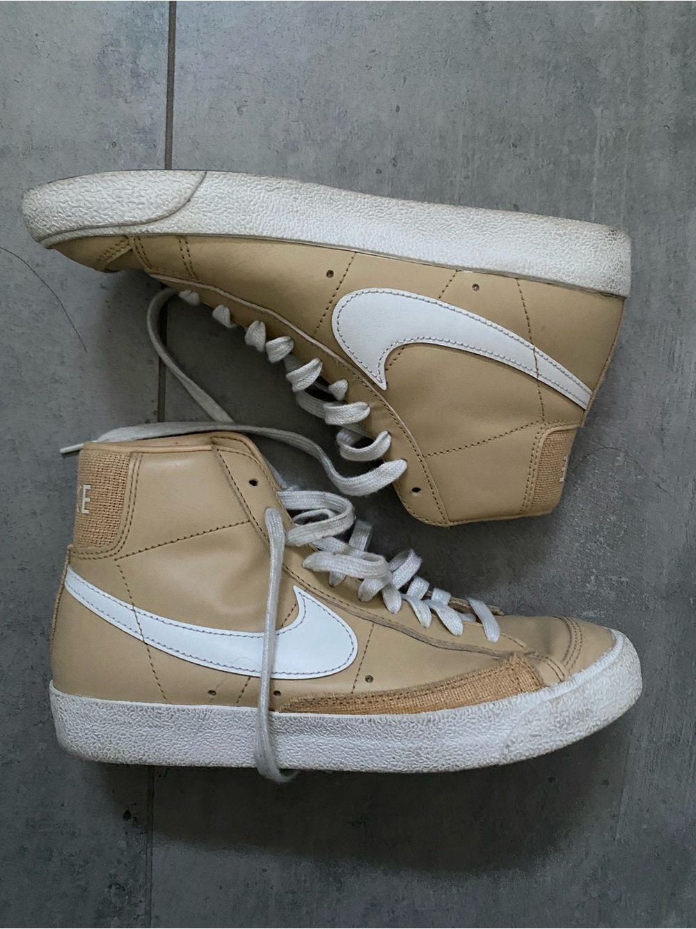 Nike Women’s Tan High-Top Sneakers with White Swoosh